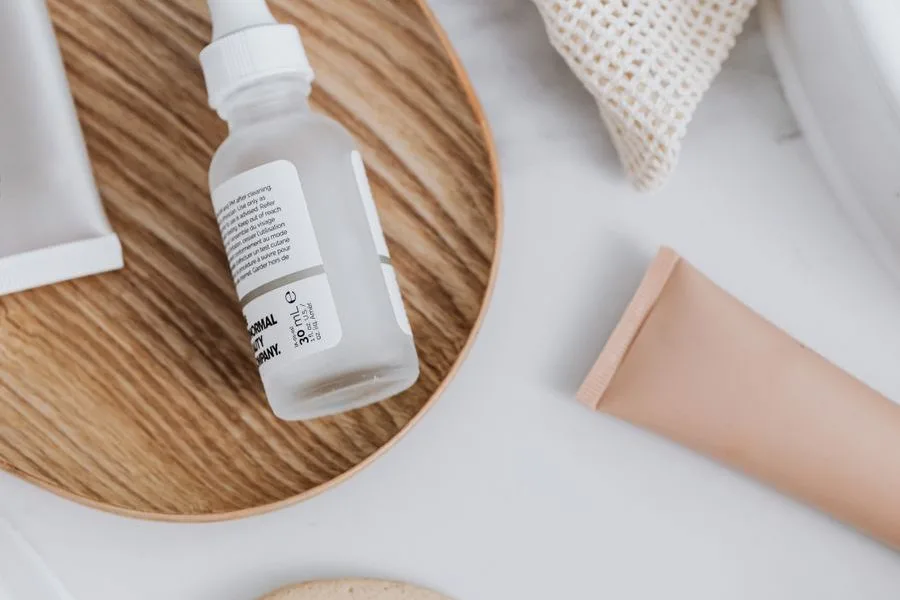Skincare bottles and natural ingredients
